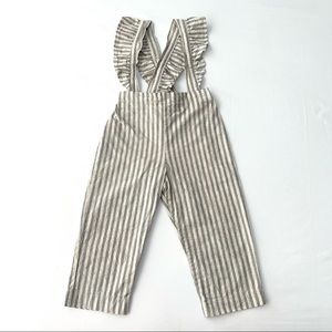 • Fin & Vince Triple Stripe Linen Suspender Ruffle Pants •